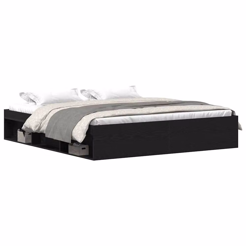 Berkfield Home Durable Bed Frame in Black Oak, W/D/H: 200 x 203 x 35 cm – 2