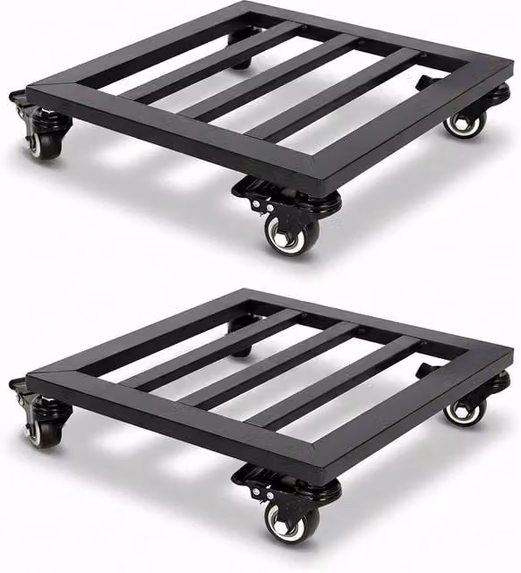 Toque Heavy Duty Metal Rolling Plant Stand Trolley with Wheels, 2 Pack, Black