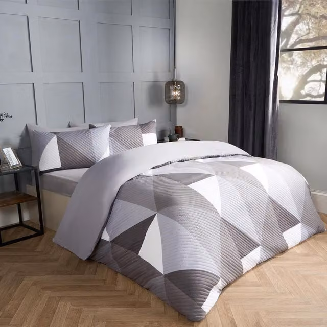 OHS Ralph Geometric Pinsonic Duvet Cover Set, Grey, W: 180 cm x L: 200 cm