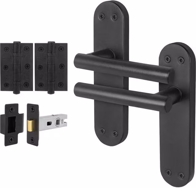 AFIT Black Matt T-Bar Handle Latch and Hinges Backplate Set, 1 Pair – 1