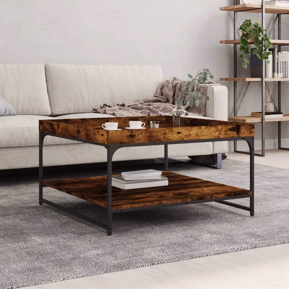 Berkfield Home Industrial Square Coffee Table in Smoked Oak and Brown, W/D/H: 80 x 80 x 45 cm – 2