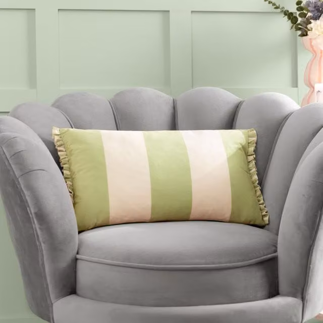 Furn Araya Striped Green Velvet Rectangular Cushion, W: 50 cm, D: 30 cm, H: 30 cm – 1