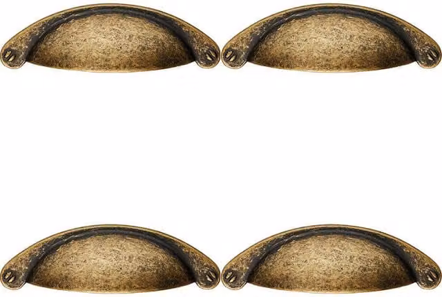 Loops 4 Pack Traditional Shell Cup Pull Handles in Antique Brass, W: 104 mm, H: 26 mm, Fixing Centres: 64 mm – 3