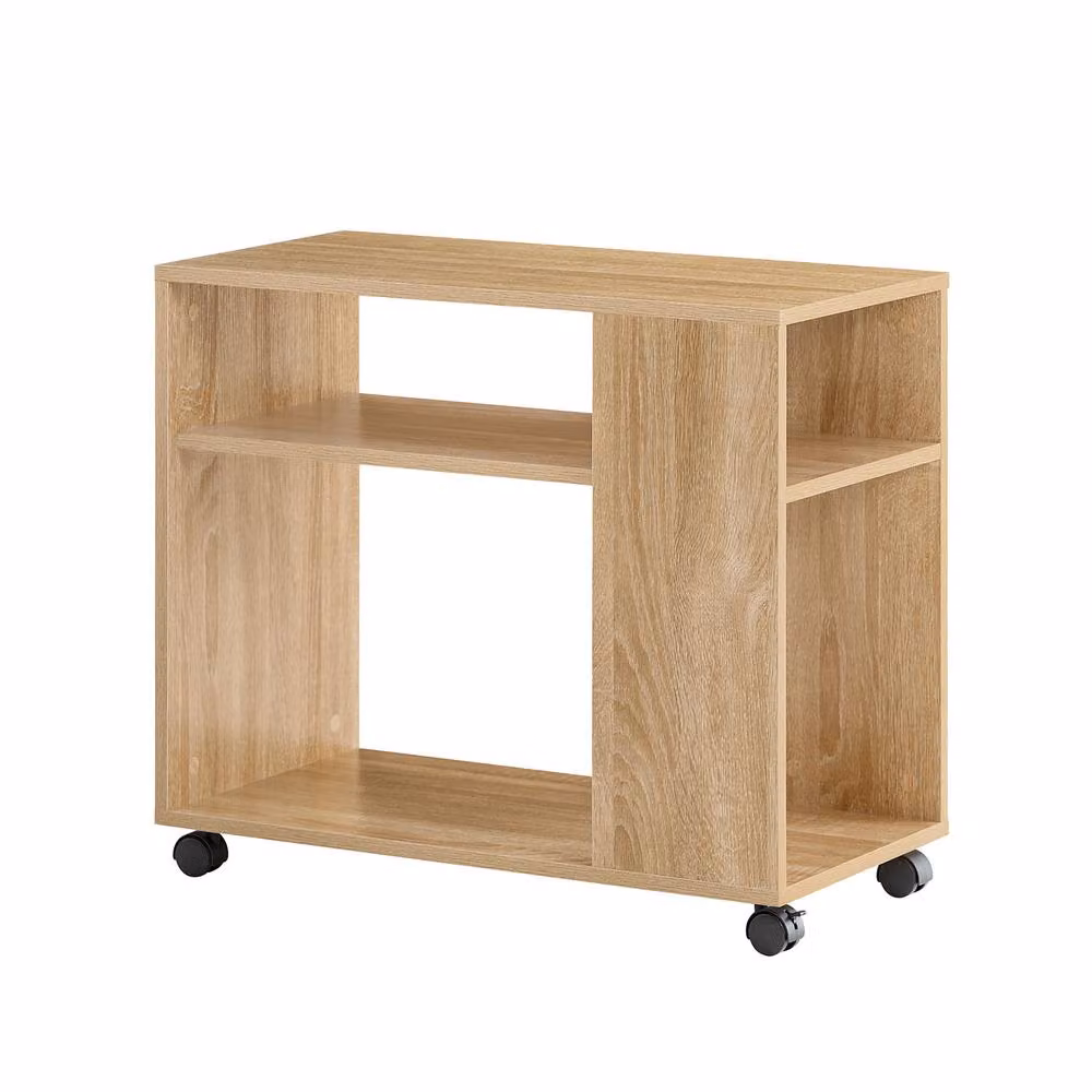 SoBuy 2-Tier Rolling End Table with Castors in Oak – 2