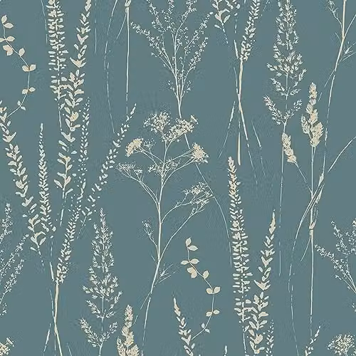 Grandeco Halm Grass and Flower Sprigs Botanical Blown Vinyl Wallpaper, Green