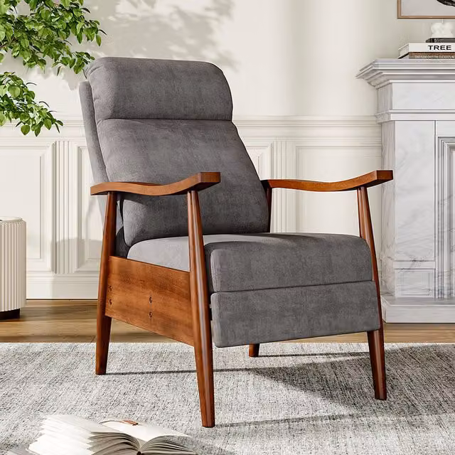 Livingandhome Mid-Century Fabric Manual Recliner Armchair with Armrests in Grey