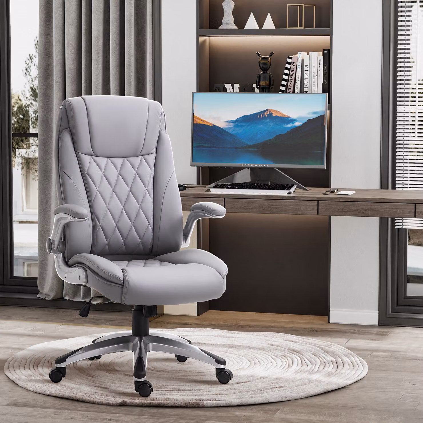 HOMCOM Vinsetto Grey PU Leather High Back Executive Office Chair with Headrest and Flip-up Armrests – 2