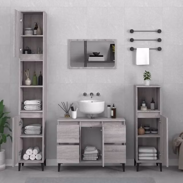 Berkfield Home 3 Piece Modern Grey Bathroom Furniture Set – 1