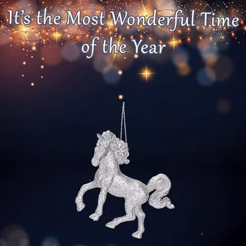 VFM e-Store Silver Glitter Unicorn Hanging Christmas Tree Ornament, 13 cm – 3