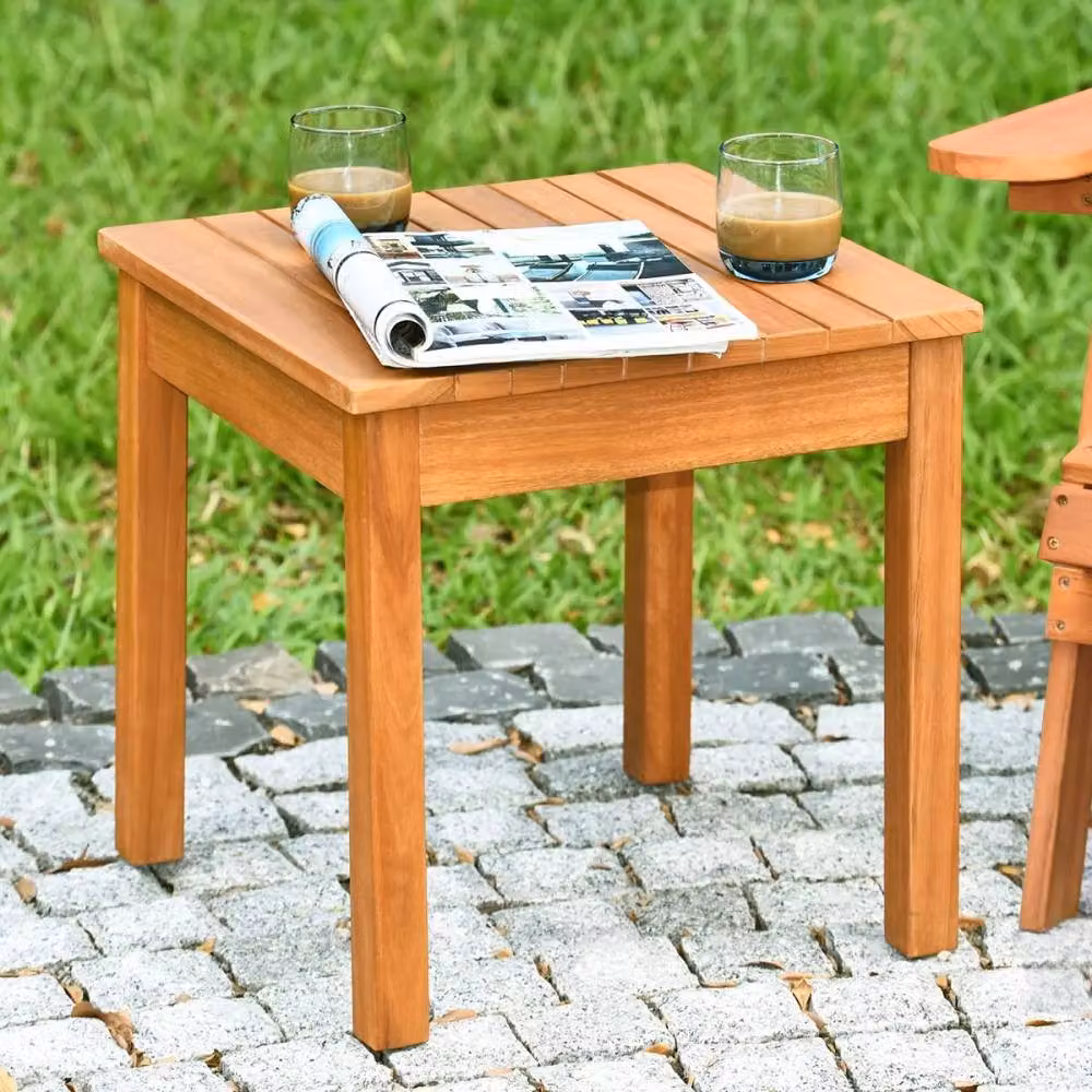 Costway Natural Acacia Wood Outdoor Square Side Table for Patio and Garden – 3