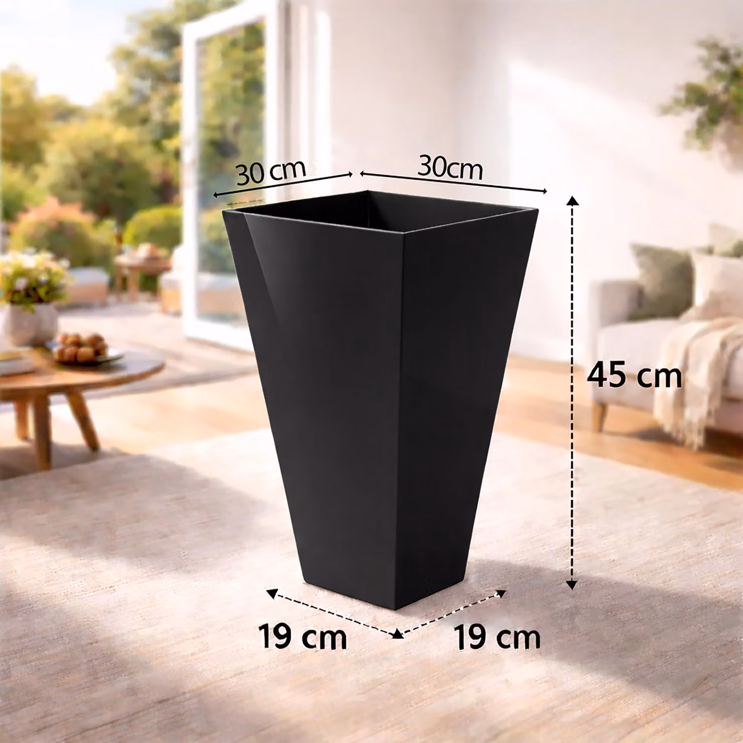 Simpa Milano Tall Square Plastic Plant Pots, Set of 2, Black, H: 45 cm, W: 30 cm, D: 19 cm – 4