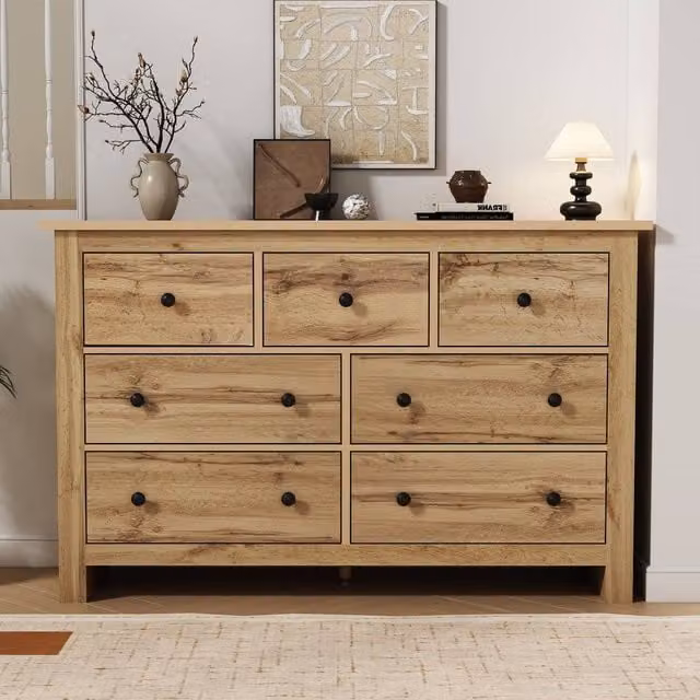 Merax Oak 7-Drawer Merchant Chest of Drawers and Sideboard Storage Cabinet in Natural