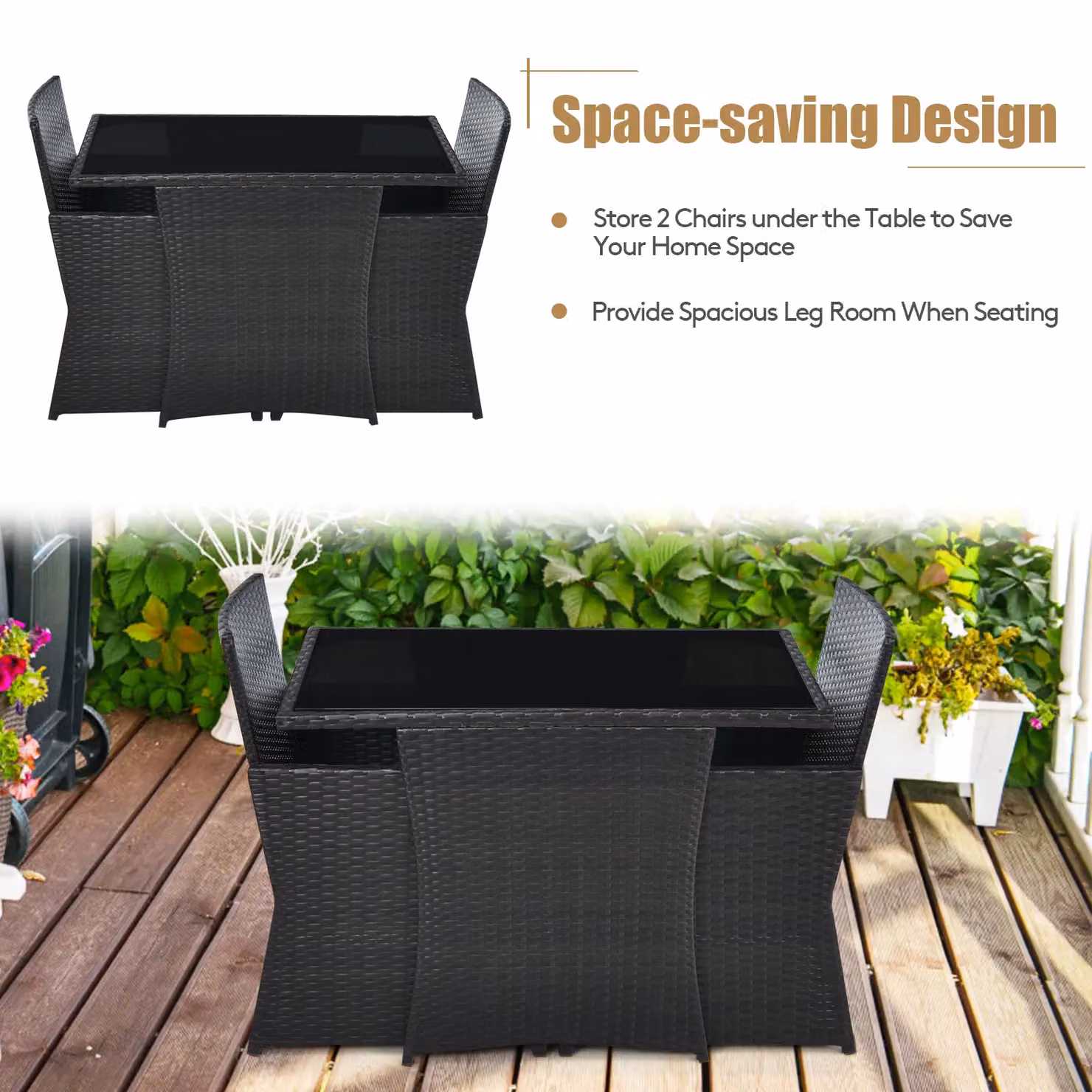 Costway 3 Piece White PE Wicker Garden Furniture Set with Coffee Table and Upholstered Cushions – 8