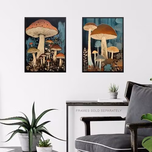 Artery8 Set of 3 Cep Mushroom Botanical Paper Poster Prints, Multicolour Unframed Wall Art, W: 21.0 cm, H: 29.7 cm – 5
