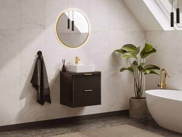 ZEVARA Black Striped Wall-Mounted Vanity Unit W: 60 cm, D: 46 cm, H: 57 cm – 1