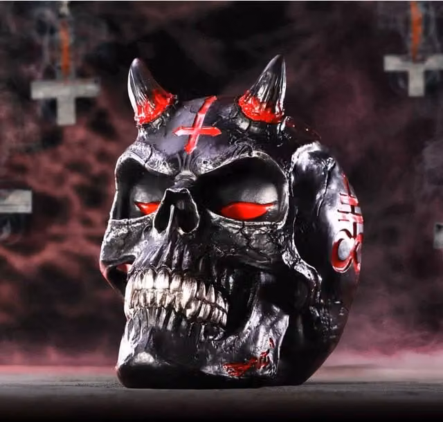 Nemesis Now Infernal Skull Gothic Tabletop Decoration, Red and Black, H 20 cm
