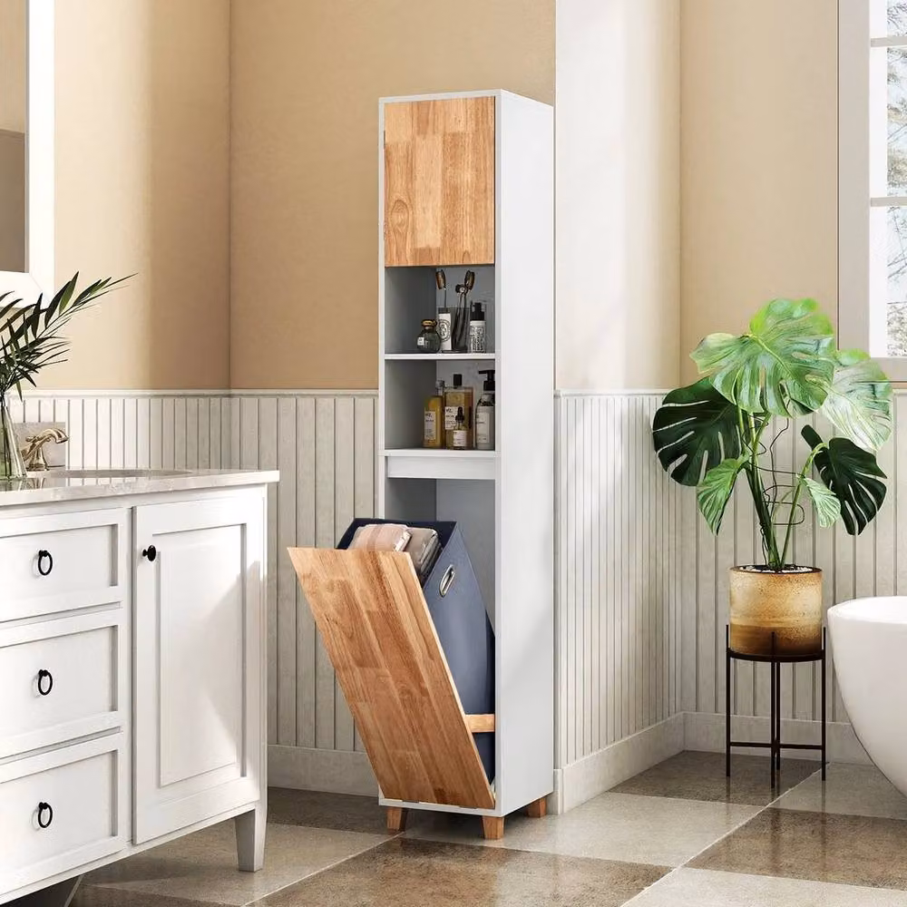 Kelvenix Tall Bathroom Storage Organizer Unit in White, H 170 cm x W 31 cm – 3