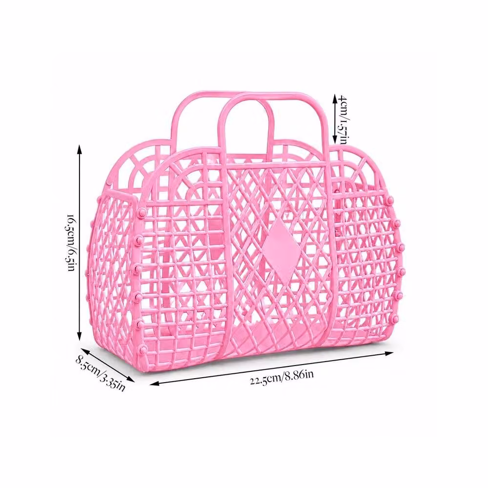 NESTLUNE 6-Piece Retro Pink Mesh Jelly Tote Bag Set Made of Reusable PVC Plastic – 2
