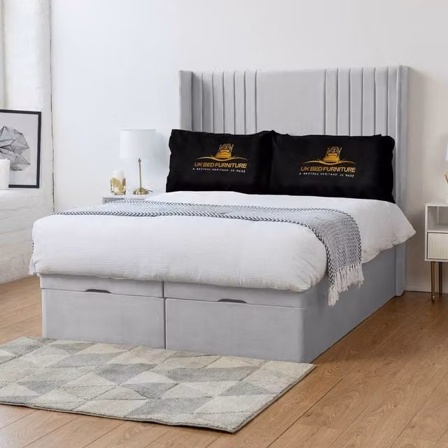 Luxor Living Luxor Wingback Ottoman Divan Bed with 54 Inch Headboard in White, Size: Double (140 x 200 cm)