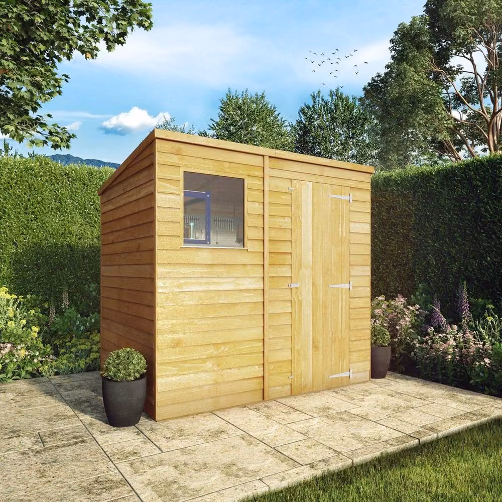 Mercia Brown Wooden Overlap Pent Shed with Window and Single Door, W: 213.4 cm, D: 155.8 cm, H: 201 cm – 4