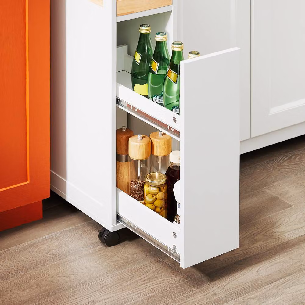 SoBuy Slim Rolling Storage Cabinet with Wood Top in White – 3