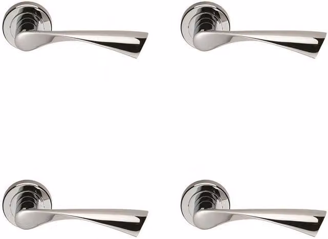 Loops 4x Pair Angular Twisted Handle on Round Rose Concealed Fix in Polished Chrome