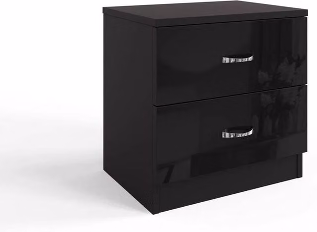 Havendro Chilton Black High Gloss 2 Drawer Bedside Cabinet Table