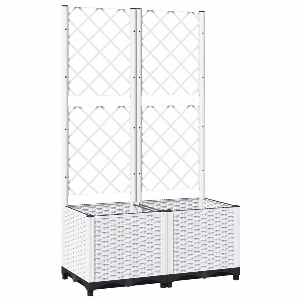 Berkfield Home Garden Planter with Trellis in White, W/D/H: 80 x 40 x 136 cm – 2