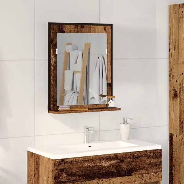 Berkfield Home Old Wood Bathroom Mirror in Brown, W/D/H: 50 x 12 x 60 cm