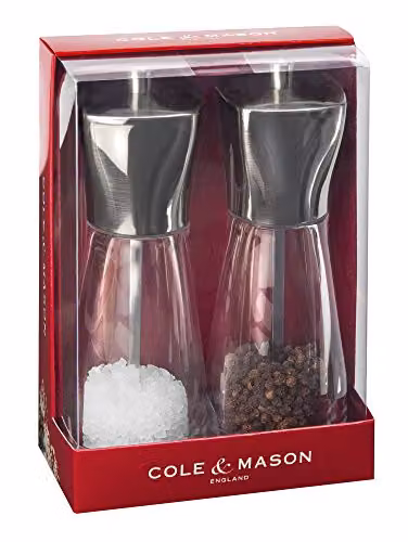Cole & Mason Rye Salt and Pepper Grinder Set in Silver and Transparent Acrylic with Ceramic Mechanism, Height: 16 cm