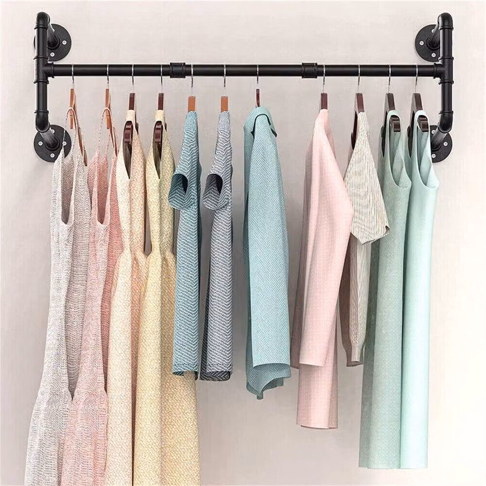 EONLION Wall Mounted Metal Clothes Storage Rack in Matt Black, W/D/H: 50 x 35 x 10 cm – 3