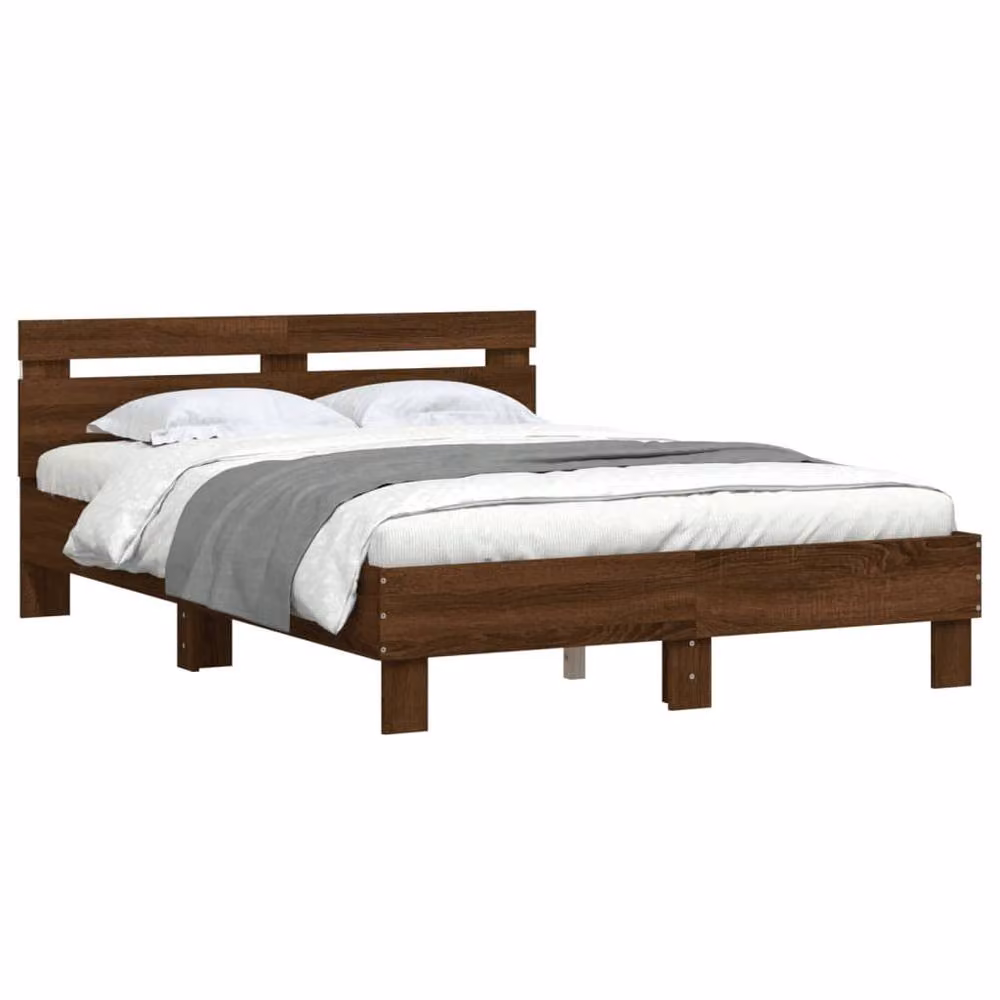 Berkfield Home Small Double Bed Frame in Brown Oak with LED Under-Bed Lighting and USB Charging Port, W/D/H: 120 x 190 cm – 3