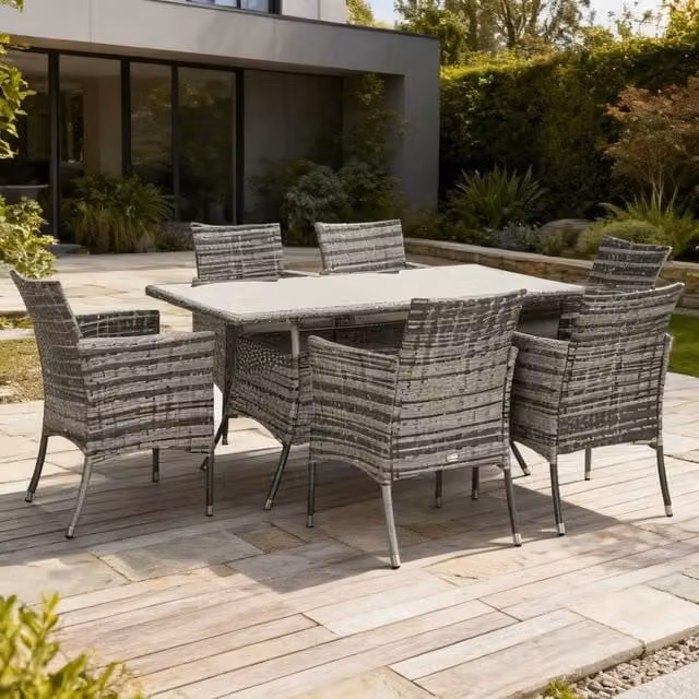 ERGOVEXA 7-Piece Grey Rattan Garden Furniture Set with Cushions – 1