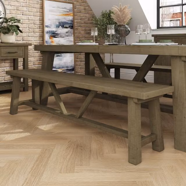 FWStyle Rustic Solid Reclaimed Natural Pine Dining Bench in Brown