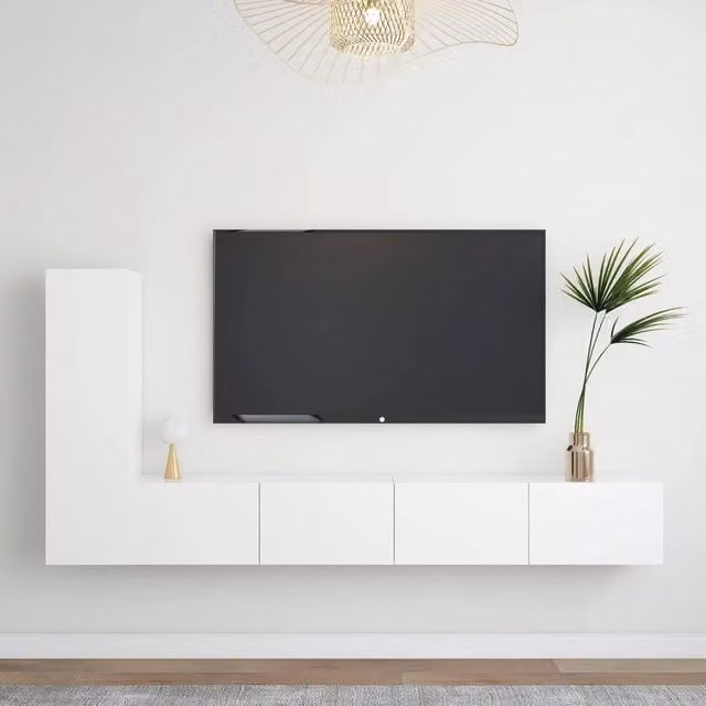 Berkfield Home 3 Piece Modern White Engineered Wood TV Cabinet Set with Hinged Doors