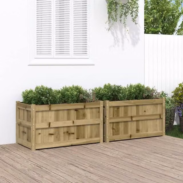 Berkfield Home Garden Planters, Set of 2 Impregnated Brown Pine Wood Tubs for Ornamental and Vegetable Gardens