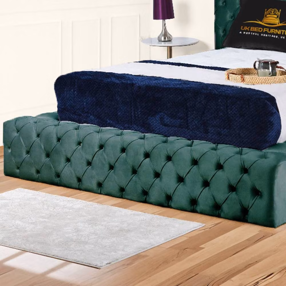 UK Bed Furniture Ambassador Ottoman Gas Lift Upholstered Velvet Bed in Green, Size: Double (140 x 200 cm) – 3