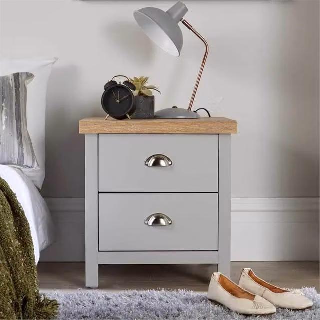 SPETLEK 2 Drawer Bedside Cabinet Lamp Side Table in Grey – 1