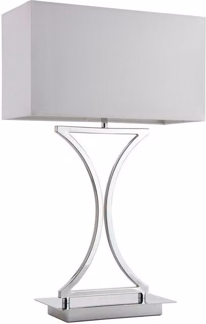 Loops Modern Table Lamp with Chrome Metal Base and White Fabric Shade