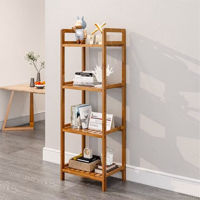 Livingandhome Rustic Brown Tiered Bamboo Wood Book Storage Shelf, W: 104 cm, D: 25 cm, H: 25 cm