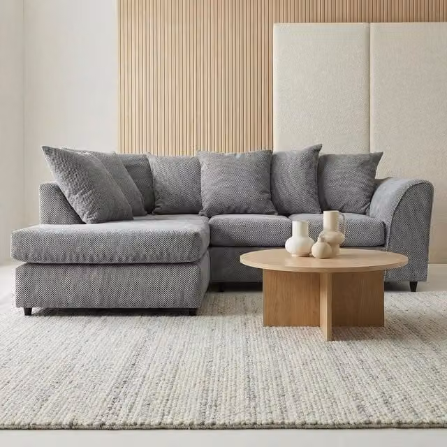 Abakus Direct Jumbo Grid Left Hand Corner Sofa in Grey with Scatter Cushions, W/D/H: 212 x 164 x 80 cm