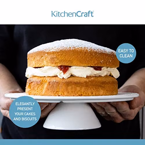 KitchenCraft White Porcelain Square Cake Stand, W: 26.0 cm, D: 26.0 cm, H: 1.0 cm – 3