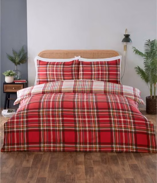 Rapport Home Cameron Checks Reversible Microfibre Complete Duvet Cover Set with Fitted Sheet, Multicolor, W/D/H: 180 x 200 cm