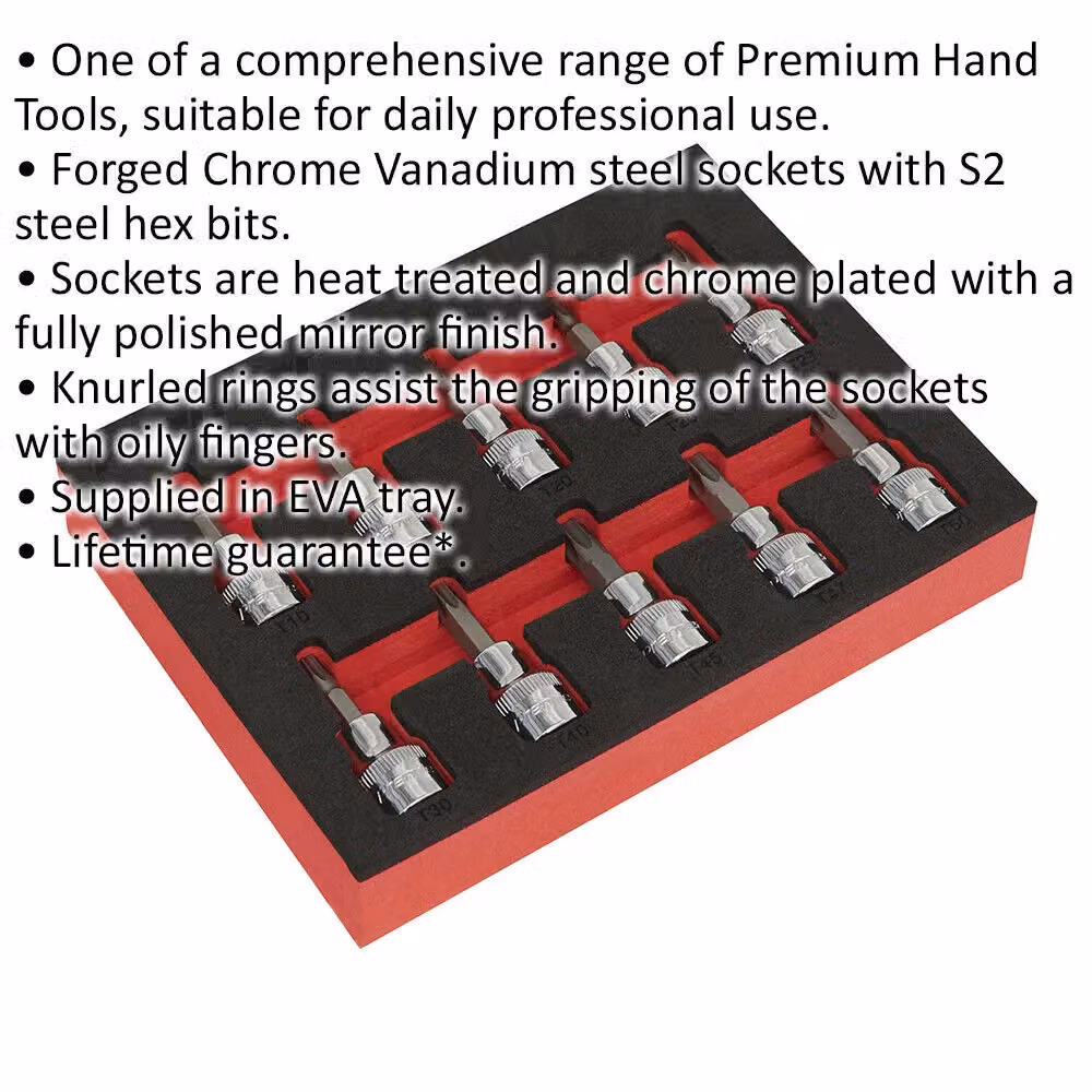 Loops 10pc TRX Star Socket Bit Set 3/8 inch Square Drive, T10 to T50, 50mm Long Shaft, Chrome Vanadium Steel – 2