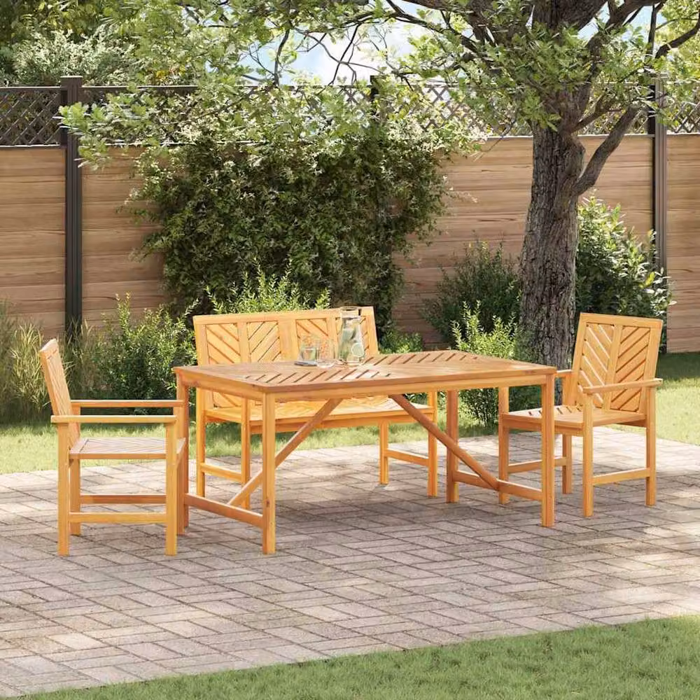 Berkfield Home 4 Piece Acacia Wood Garden Dining Set in Brown – 2