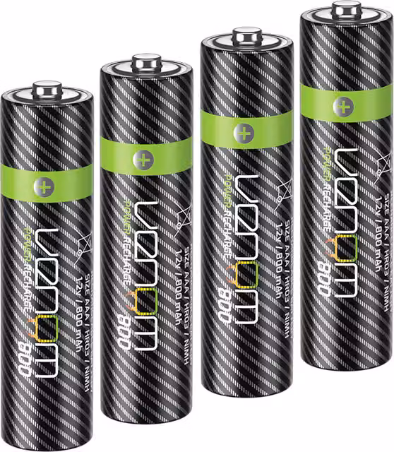 Venom Rechargeable AAA Batteries, 800mAh, 4 Pack, Black