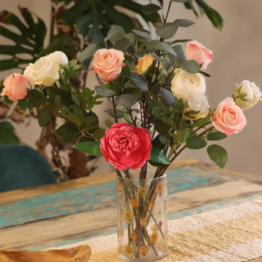 Serenityy Natural Floral Glass Candle Holder and Vase in Transparent, W/D/H: 15 x 11 x 21 cm – 2