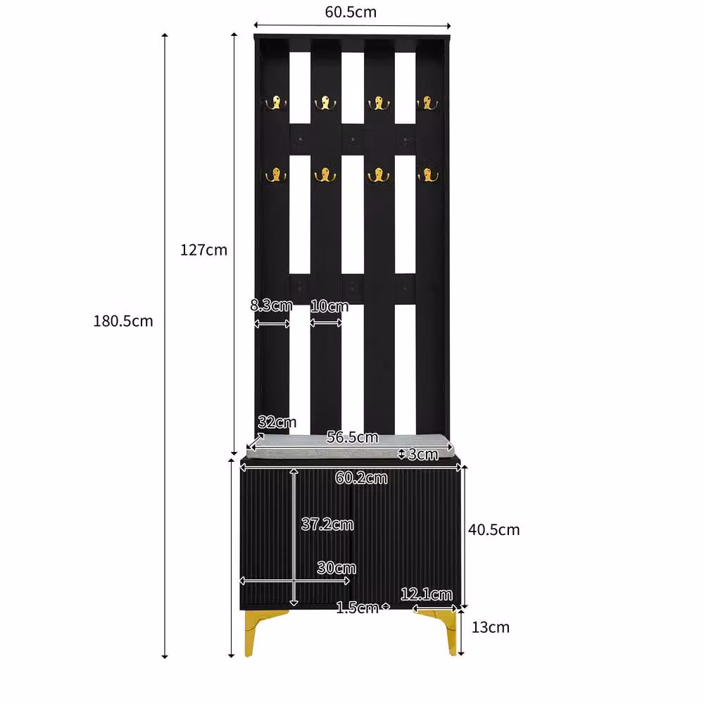 BTM Modern Hallway Wardrobe Set with Shoe Bench, Hooks and Drawer Cabinet in Black – 2