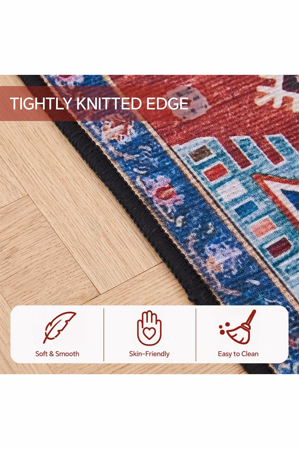 Living and Home Bohemian-Inspired Non-Slip Runner Rug in Red and Multicolour, W: 60 cm, L: 240 cm – 4