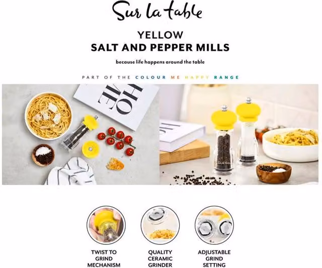 Sur La Table Ceramic Salt and Pepper Mill Set, Yellow